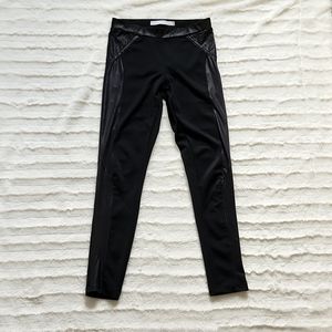 Black Leggings with Faux Leather Detailing, Size M
